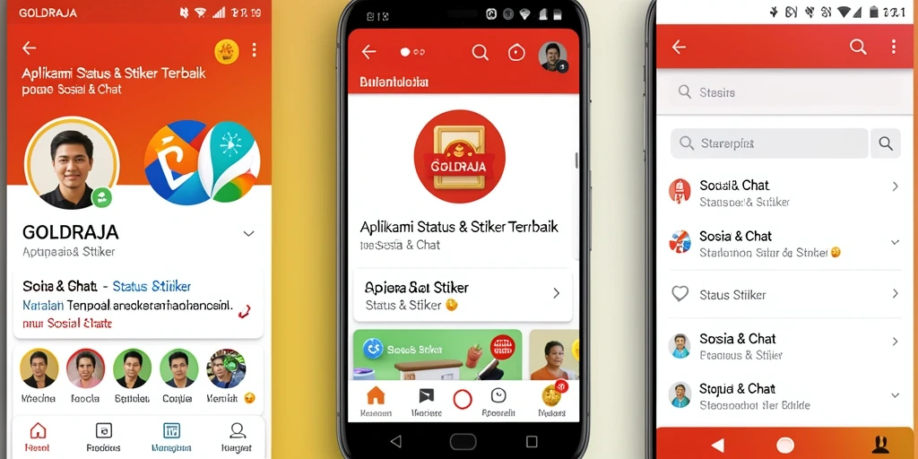 Tampilan antarmuka user-friendly GOLDRAJA yang menampilkan stiker dan status.