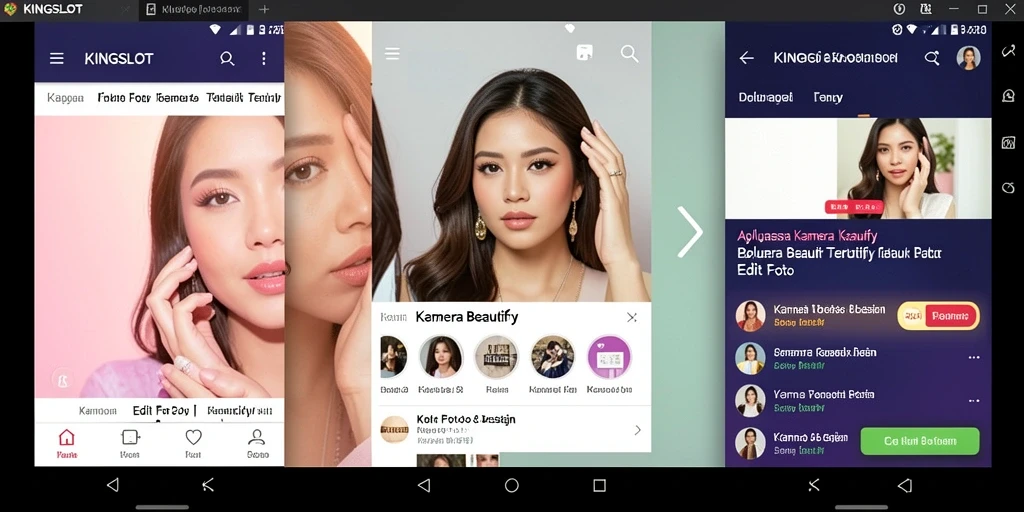Tampilan antarmuka KINGSLOT dengan fungsi Kamera Beautify yang menarik.
