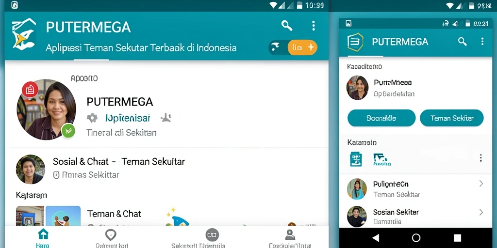 Screenshot antarmuka pengguna aplikasi PUTERMEGA untuk menemukan teman sekitar.