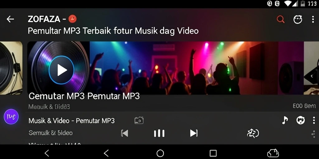 Antarmuka ZOFAZA yang bersih dan menarik saat memutar lagu.